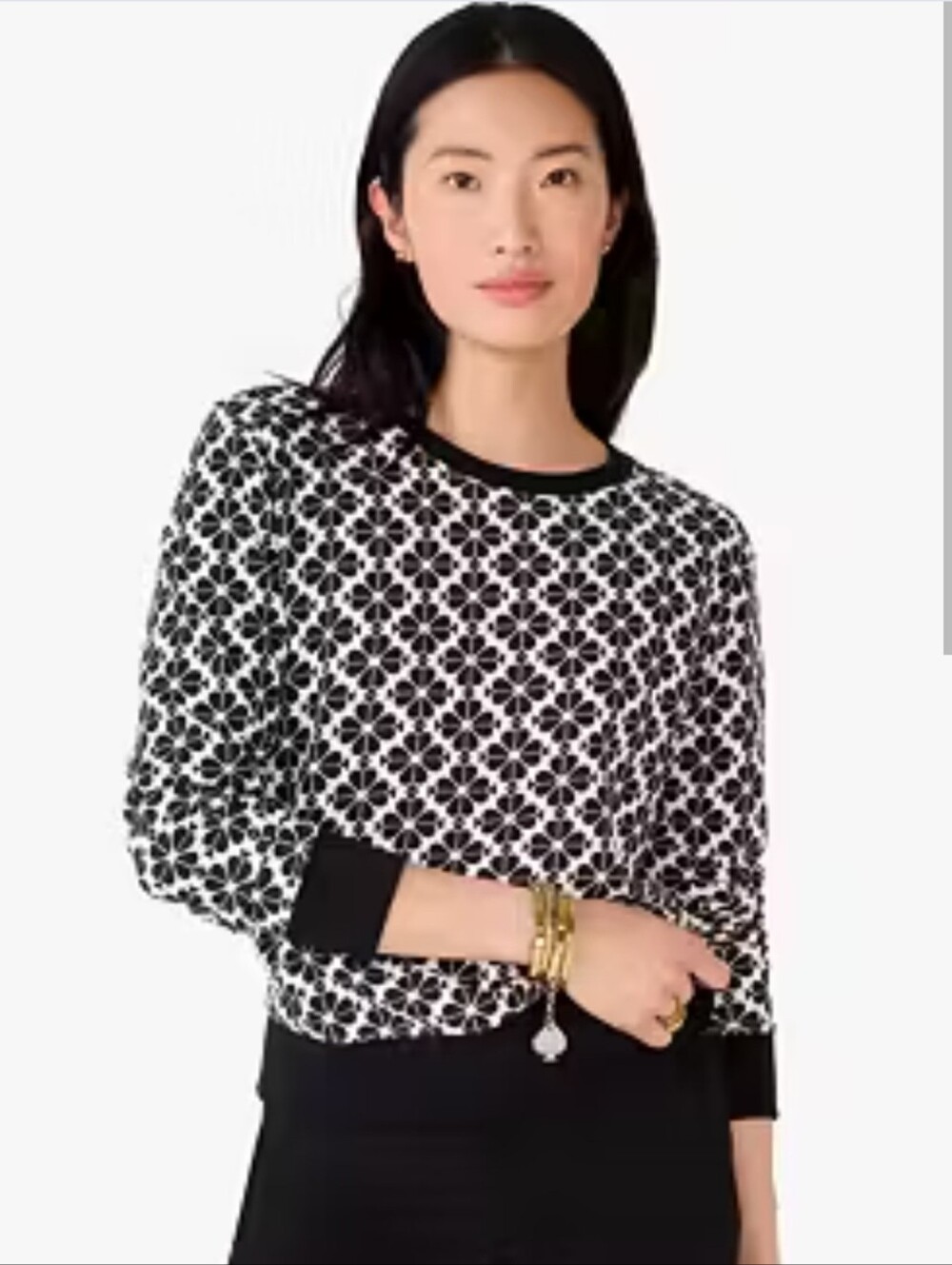 Kate Spade Black & White Geometric Crewneck Sweater Sz Small